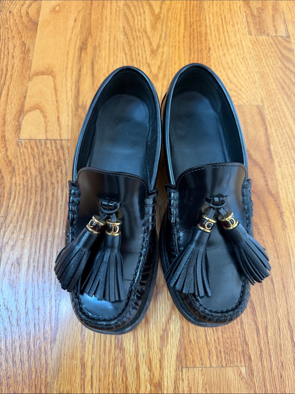 Dior Black Leather Tassel Loafers